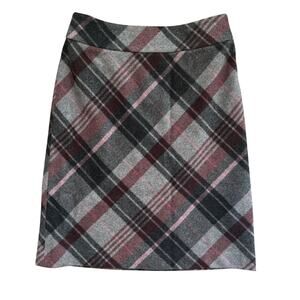 Vintage Ann Taylor Skirt Wool Plaid Grey Pink Lined Knee Length Size 0P 0 Petite